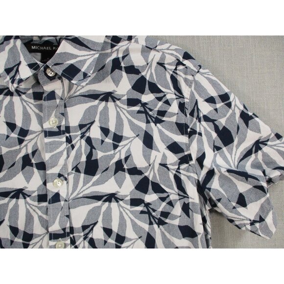 Michael Kors Mens Slim Fit Short Sleeve Leaf Print Button-Down Shirt M - Picture 6 of 8